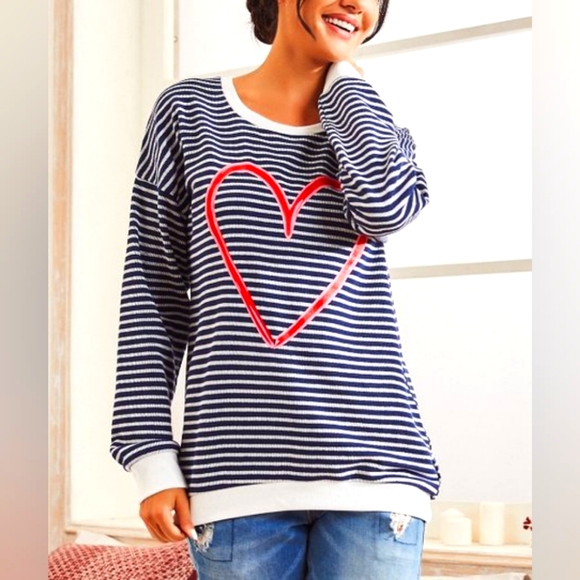 Navy Stripe Heart Sweater - Picture 2 of 4